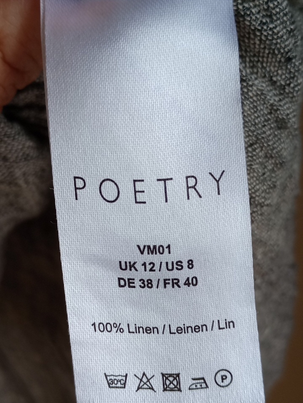 Poetry Linen V Neck Embroidered Textured Top Gray Minimalist Size 8 - Picture 6 of 8